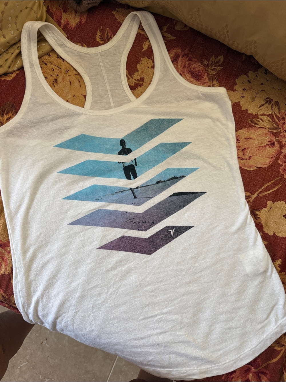 Women’s White Racerback  Tank with Gradient Chevron Graphic